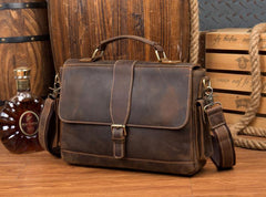 Cool Dark Brown Leather Mens 14 inches Briefcase Laptop Bags Business Side Bag Work Bag for Men - iwalletsmen