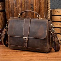 Cool Dark Brown Leather Mens 14 inches Briefcase Laptop Bags Business Side Bag Work Bag for Men - iwalletsmen