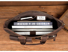 Vintage Brown Leather Mens 15 inches Briefcase Laptop Side Bag Business Bag Brown Work Bags for Men - iwalletsmen
