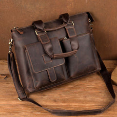 Vintage Brown Leather Mens 15 inches Briefcase Laptop Side Bag Business Bag Brown Work Bags for Men - iwalletsmen