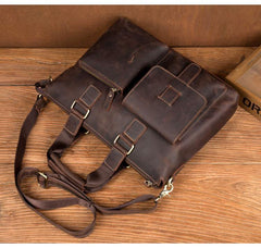 Vintage Brown Leather Mens 15 inches Briefcase Laptop Side Bag Business Bag Brown Work Bags for Men - iwalletsmen