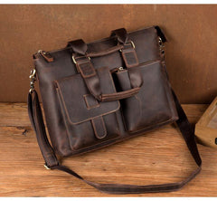Vintage Brown Leather Mens 15 inches Briefcase Laptop Side Bag Business Bag Brown Work Bags for Men - iwalletsmen