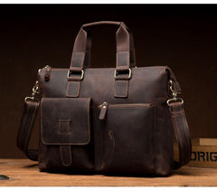 Vintage Brown Leather Mens 15 inches Briefcase Laptop Side Bag Business Bag Brown Work Bags for Men - iwalletsmen