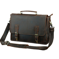 Vintage Brown Leather Mens 15 inches Laptop Work Bag Handbag Briefcase Shoulder Bags Business Bags For Men - iwalletsmen