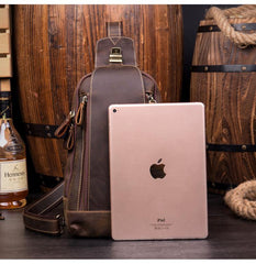 Cool Brown Leather Mens Sling Bag Sling Pack Crossbody Backpack Chest Bag for men - iwalletsmen