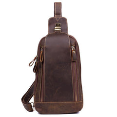 Cool Brown Leather Mens Sling Bag Sling Pack Crossbody Backpack Chest Bag for men - iwalletsmen