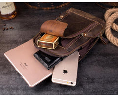 Cool Brown Leather Mens Sling Bag Sling Pack Crossbody Backpack Chest Bag for men - iwalletsmen