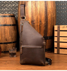 Cool Brown Leather Mens Sling Bag Crossbody Pack Messenger Bag Chest Bag for men - iwalletsmen