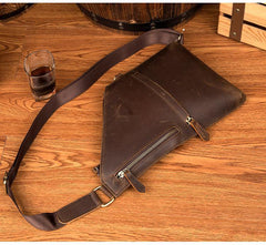 Cool Brown Leather Mens Sling Bag Crossbody Pack Messenger Bag Chest Bag for men - iwalletsmen