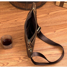 Cool Brown Leather Mens Sling Bag Crossbody Pack Messenger Bag Chest Bag for men - iwalletsmen