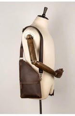 Cool Brown Leather Mens Sling Bag Crossbody Pack Messenger Bag Chest Bag for men - iwalletsmen