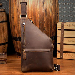 Cool Brown Leather Mens Sling Bag Crossbody Pack Messenger Bag Chest Bag for men - iwalletsmen