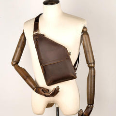 Cool Brown Leather Mens Sling Bag Crossbody Pack Messenger Bag Chest Bag for men - iwalletsmen