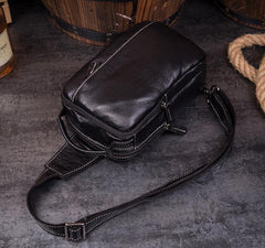 Vintage Brown Leather Mens Crossbody Pack Sling Bag Sling Pack Casual Chest Bags One Shoulder Backpack for Men - iwalletsmen