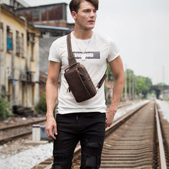 Vintage Brown Leather Mens Crossbody Pack Sling Bag Sling Pack Casual Chest Bags One Shoulder Backpack for Men - iwalletsmen