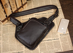 Dark Brown Leather Mens Cool Sling Bag Crossbody Pack Black Chest Bag for men - iwalletsmen