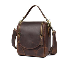 Dark Brown Leather Mens Small SLR Camera Bag Shoulder Bag Messenger Bag For Men - iwalletsmen