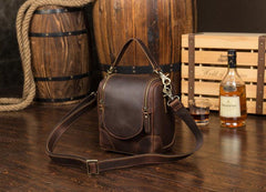 Dark Brown Leather Mens Small SLR Camera Bag Shoulder Bag Messenger Bag For Men - iwalletsmen