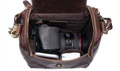 Dark Brown Leather Mens Small SLR Camera Bag Shoulder Bag Messenger Bag For Men - iwalletsmen