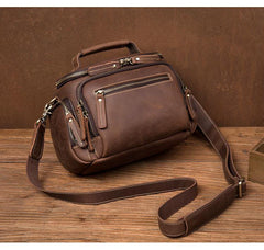 Vintage Dark Brown Leather Mens Camera Shoulder Bag Small Messenger Bag Courier Bag for Men - iwalletsmen