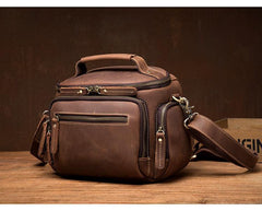 Vintage Dark Brown Leather Mens Camera Shoulder Bag Small Messenger Bag Courier Bag for Men - iwalletsmen