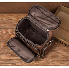 Vintage Dark Brown Leather Mens Camera Shoulder Bag Small Messenger Bag Courier Bag for Men - iwalletsmen