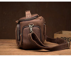 Vintage Dark Brown Leather Mens Camera Shoulder Bag Small Messenger Bag Courier Bag for Men - iwalletsmen