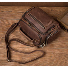 Vintage Dark Brown Leather Mens Camera Shoulder Bag Small Messenger Bag Courier Bag for Men - iwalletsmen