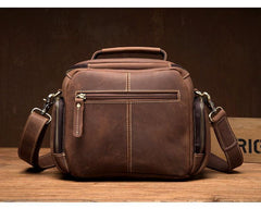 Vintage Dark Brown Leather Mens Camera Shoulder Bag Small Messenger Bag Courier Bag for Men - iwalletsmen