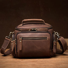 Vintage Dark Brown Leather Mens Camera Shoulder Bag Small Messenger Bag Courier Bag for Men - iwalletsmen