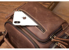 Vintage Dark Brown Leather Mens Camera Shoulder Bag Small Messenger Bag Courier Bag for Men - iwalletsmen