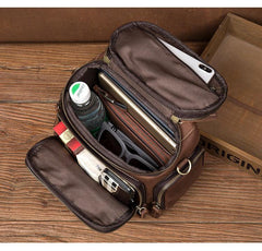 Vintage Dark Brown Leather Mens Camera Shoulder Bag Small Messenger Bag Courier Bag for Men - iwalletsmen