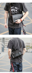 Dark Coffee Leather Mens Casual Small Courier Bag Messenger Bags Amber Postman Bag For Men - iwalletsmen