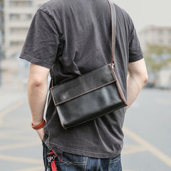 Dark Coffee Leather Mens Casual Small Courier Bag Messenger Bags Amber Postman Bag For Men - iwalletsmen