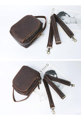 Dark Brown Leather Mens Casual Mini Courier Bag Messenger Bags Belt Bag Belt Pouch For Men - iwalletsmen
