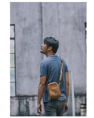Dark Brown Leather Mens Casual Mini Courier Bag Messenger Bags Belt Bag Belt Pouch For Men - iwalletsmen