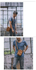 Dark Brown Leather Mens Casual Mini Courier Bag Messenger Bags Belt Bag Belt Pouch For Men - iwalletsmen