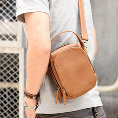Dark Brown Leather Mens Casual Mini Courier Bag Messenger Bags Belt Bag Belt Pouch For Men - iwalletsmen