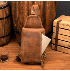 Cool Brown Leather Mens Sling Pack Sling Bag Crossbody Pack One Shoulder Pack Chest Bag for men - iwalletsmen