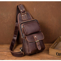 Cool Brown Leather Mens Sling Pack Sling Bag Crossbody Pack One Shoulder Pack Chest Bag for men - iwalletsmen