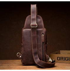 Cool Brown Leather Mens Sling Pack Sling Bag Crossbody Pack One Shoulder Pack Chest Bag for men - iwalletsmen