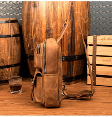 Cool Brown Leather Mens Sling Pack Sling Bag Crossbody Pack One Shoulder Pack Chest Bag for men - iwalletsmen