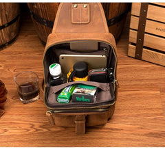 Cool Brown Leather Mens Sling Pack Sling Bag Crossbody Pack One Shoulder Pack Chest Bag for men - iwalletsmen