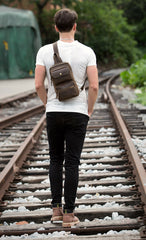 Cool Brown Leather Mens Sling Pack Sling Bags Coffee Crossbody Pack Chest Bag for men - iwalletsmen
