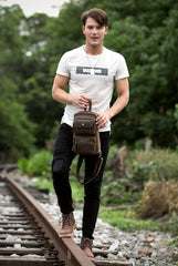 Cool Brown Leather Mens Sling Pack Sling Bags Coffee Crossbody Pack Chest Bag for men - iwalletsmen