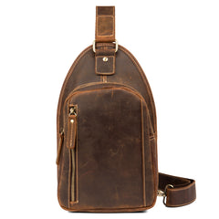 Vintage Brown Leather Mens Sling Bag Cool Crossbody Pack Chest Bags for men - iwalletsmen