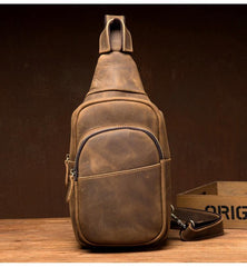 Cool Dark Brown Leather Mens Crossbody Pack Sling Bags Brown One Shoulder Pack Chest Bag for men - iwalletsmen