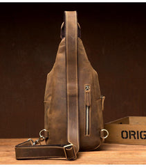 Cool Dark Brown Leather Mens Crossbody Pack Sling Bags Brown One Shoulder Pack Chest Bag for men - iwalletsmen