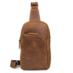 Dark Brown Leather Mens Cool Sling Bags Brown Crossbody Pack Chest Bag One Shoulder Backpack for men - iwalletsmen