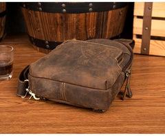 Cool Dark Brown Leather Mens Sling Bags Crossbody Pack One Shoulder Backpack Chest Bag for men - iwalletsmen